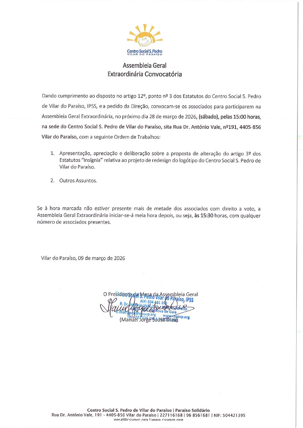 Convocatória Assembleia Geral Extraordinária